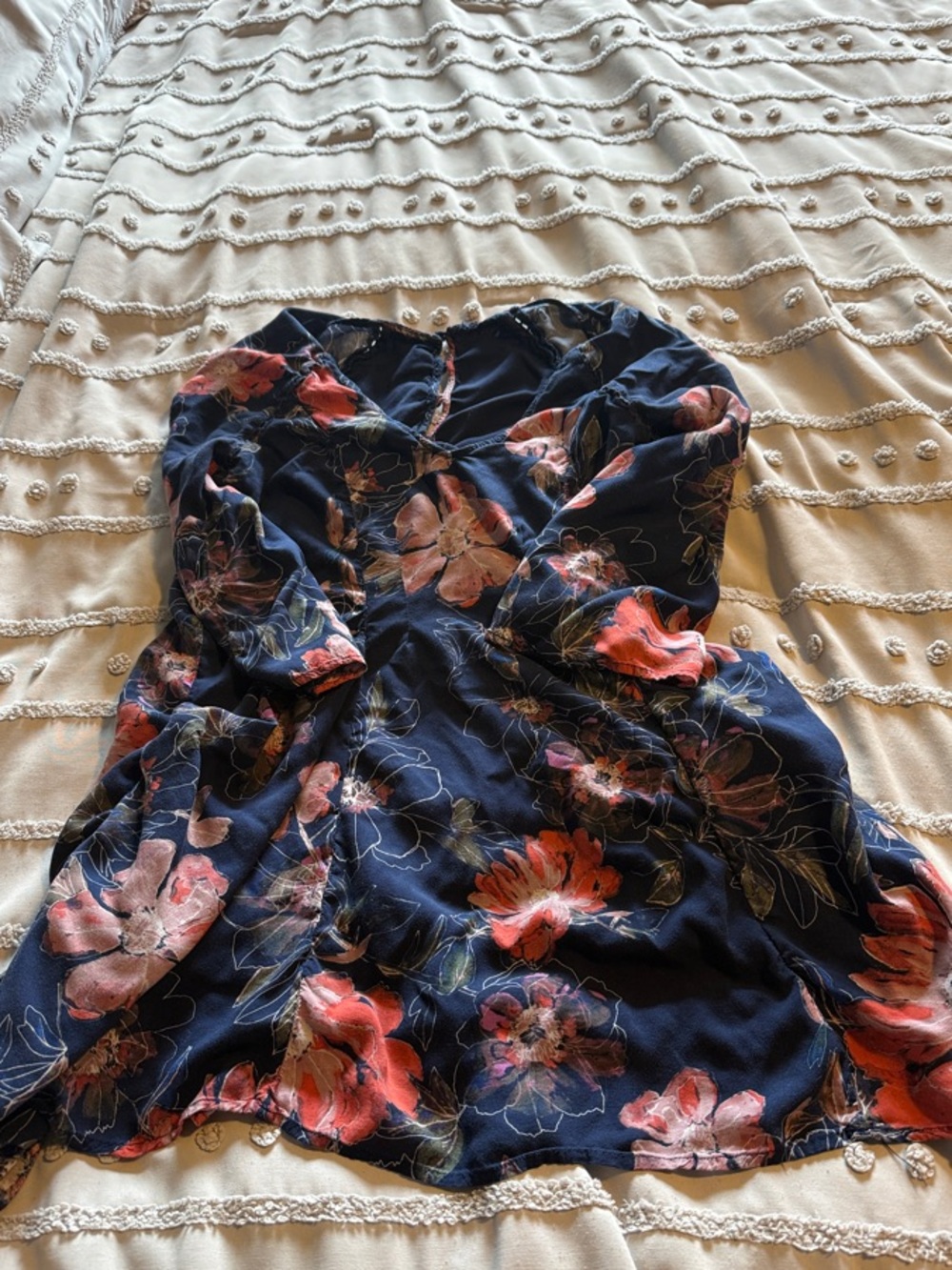 Free People Navy Floral Dress with Pink and Coral Blooms